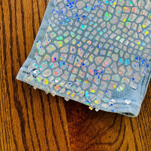 New Jack Berry Dragon Scales Iridescent Foil High Rise 90s Mum Jeans Sz L - Picture 7 of 15